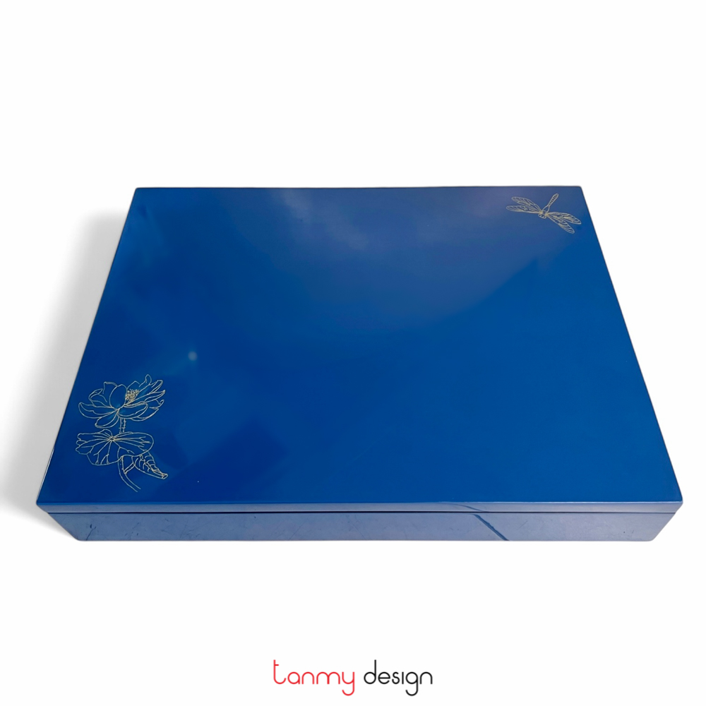 Blue rectangular lacquer box included with 6 placemats, 6 coasters